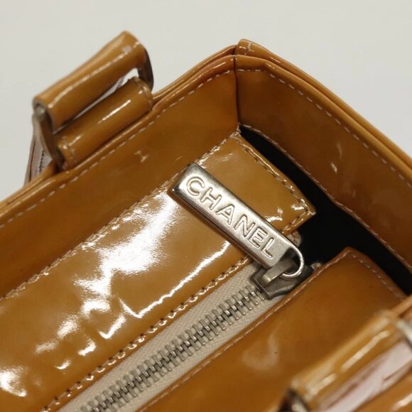 CHANEL Choco Bar Hand Bag Patent Leather Yellow Silver CC Auth mr1387 - Picture 11 of 16